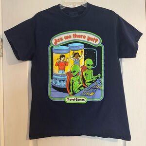 Steven Rhodes alien travel games are we there yet navy short sleeve tshirt